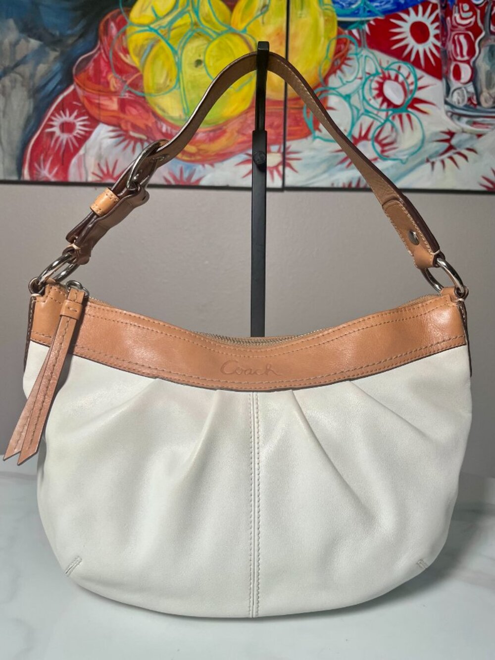 Coach Soho Pleated Hobo Ivory Leather Shoulder Bag F13730